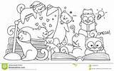 Illustratie Boekpagina Ontwerpelement Kleurende Lezen Getrokken Katten Geitjes sketch template