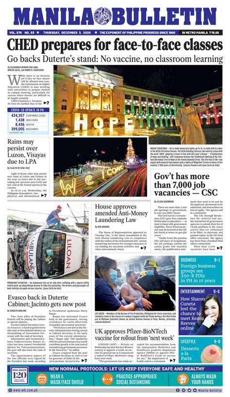 Manila Bulletin December 03 2020 Newspaper Get Your Digital Subscription