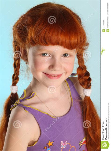 Close Up Portrait Of Little Redhead Pre Teen Fashion Girl