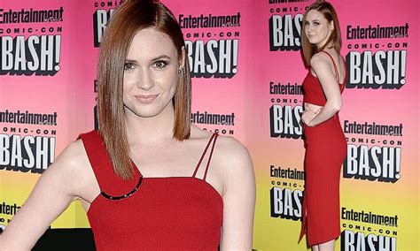 karen gillan shows off her long legs and toned tum in a sizzling two