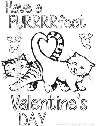 printable purrfect cats  heart tail valentines day coloring page