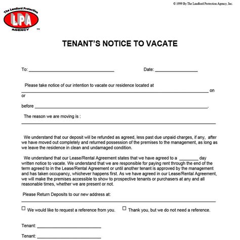 notice  vacate template landlord