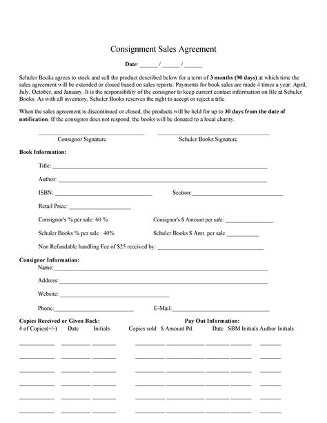 consignment agreement templates forms templatelab ncgo
