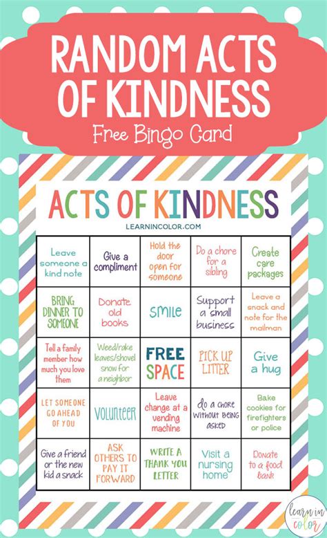 random acts  kindness bingo card  homeschool deals
