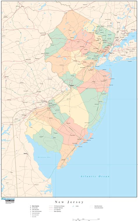 jersey wall map  counties  map resources mapsalescom