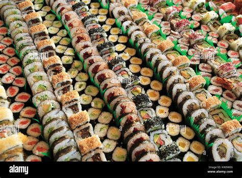 photo  fresh maki sushi platter   lot  variety selective