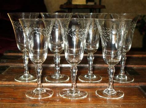 crystal stemware sherry cordial glasses etched dot leaves etsy