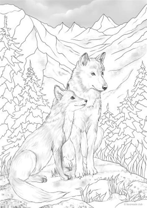 wolf  fox printable adult coloring page  favoreads etsy
