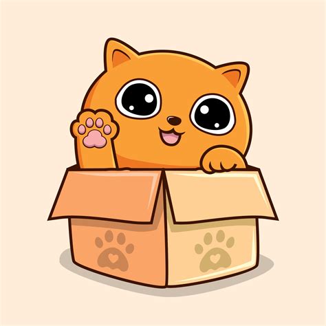 Orange Cat In Box Cartoon Waving Hand Cute Pussy Cat Kawaii Pawns