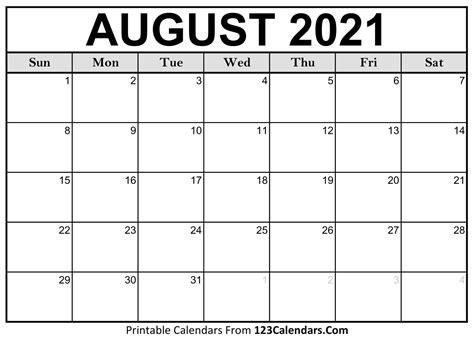 printable august  calendar templates calendarscom