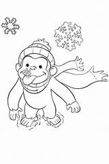 Curious George Coloring Pages Winter Christmas Printable Kids Snow Monkey Animals Book Drawing sketch template