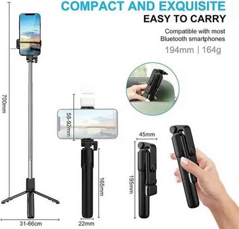 Black Plastic R1s Bluetooth Selfie Stick For Compatible With Mobiles