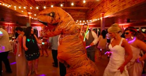 t rex costume at wedding reception video popsugar love and sex