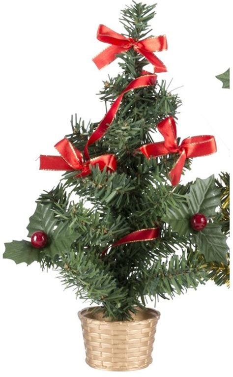 bolcom mini kerstboompje goud met rode versiering  cm mini kunst kerstboom