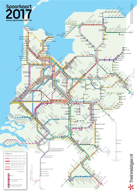 dutch passenger train lines and their frequencies in 2017 train map