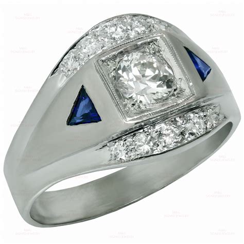 14k White Gold Diamond And Blue Sapphire Mens Ring Mtsj10870