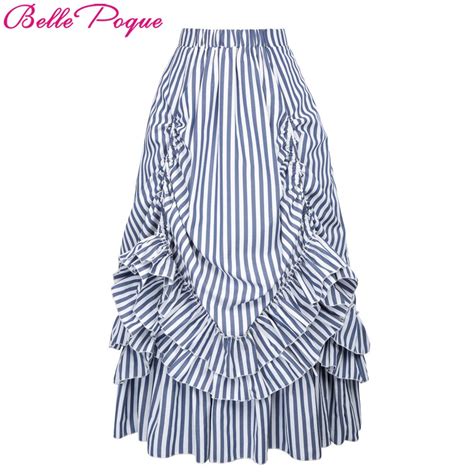 Belle Poque Long Bustle Striped Skirts Womens Sexy Corset Costume 2018
