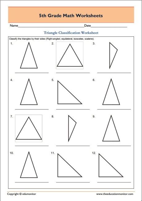 Free 5th Grade Geometry Math Worksheets Triangle