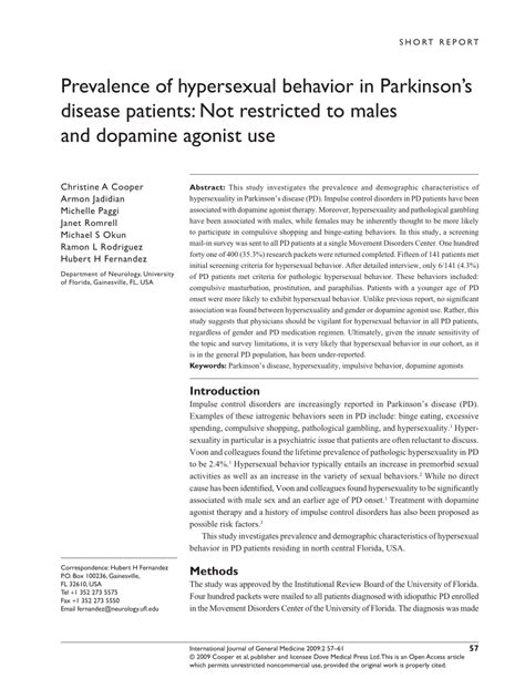 pdf prevalence of hypersexual behavior in parkinson s disease