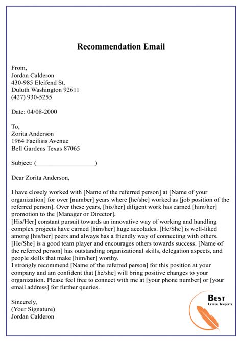 write  reference letter recommendation letter format