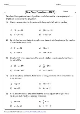 step equation word problems worksheet worksheet source