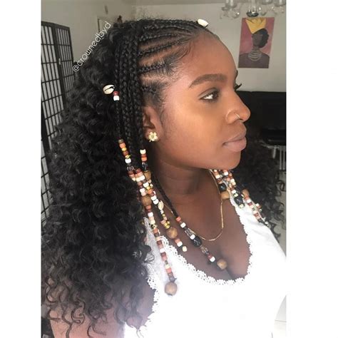 stylish curly crochet with fulani braids and beads ig crownedbyd