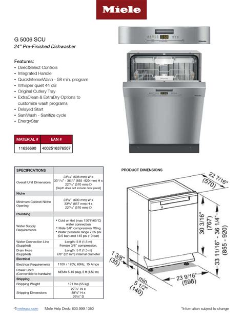 miele   scu  pre finished dishwasher features specifications product model gscu