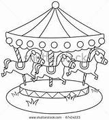 Jahrmarkt Horses Feria Karussell Zeigen Hunderte sketch template