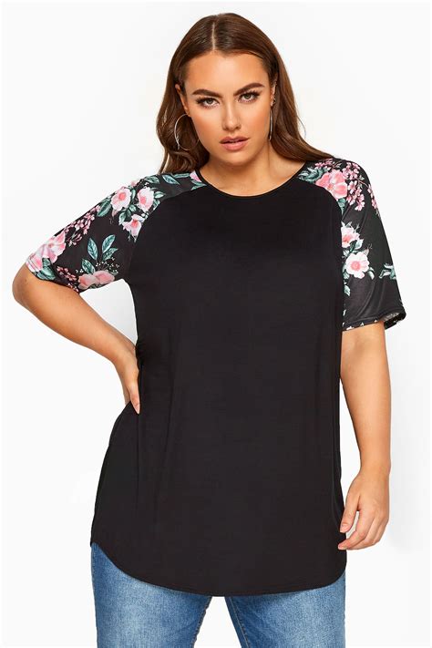 limited collection black floral print raglan sleeve top yours clothing
