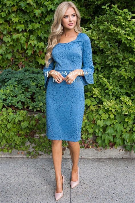 Denim Lace Modest Dress Modest Bridesmaids Dresses With Sleeves