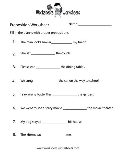 preposition worksheets  ways  print   prepositions