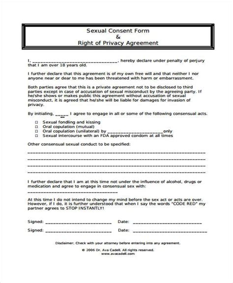 free 7 sample sexual consent forms in pdf ms word