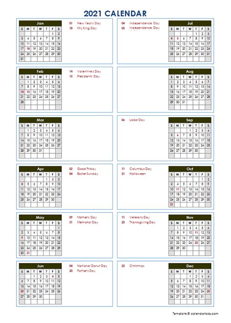 year   glance word calendar template  printable templates