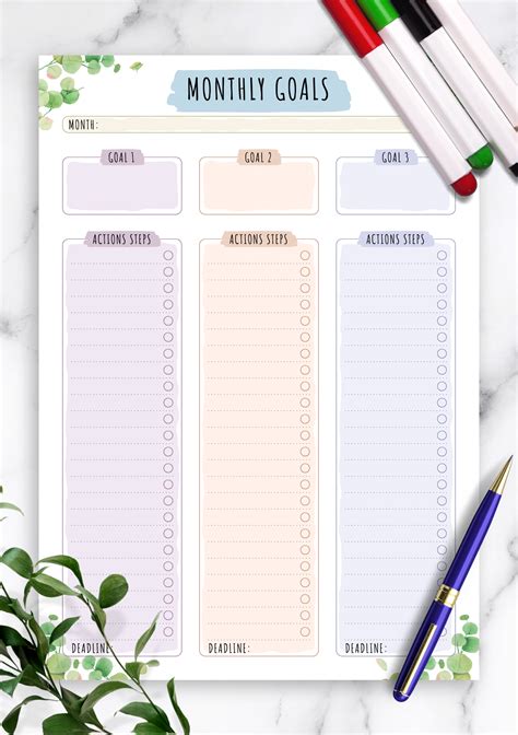 printable monthly goals template
