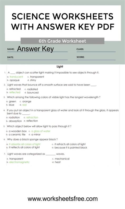 grade science worksheets  answer key   worksheets