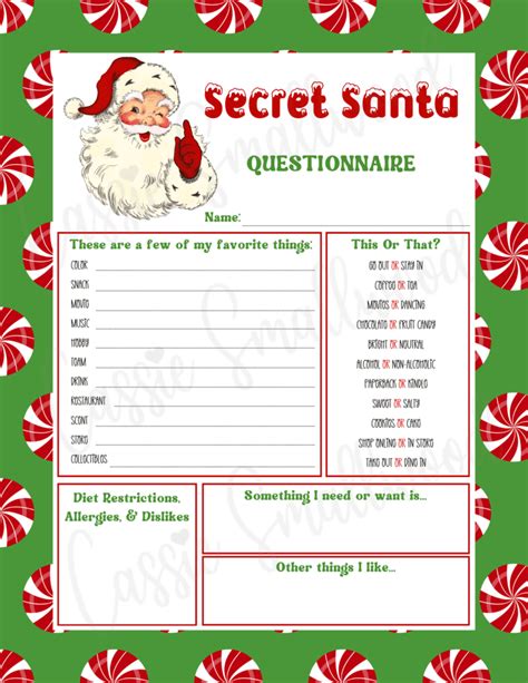 printable secret santa questionnaire templates cassie smallwood