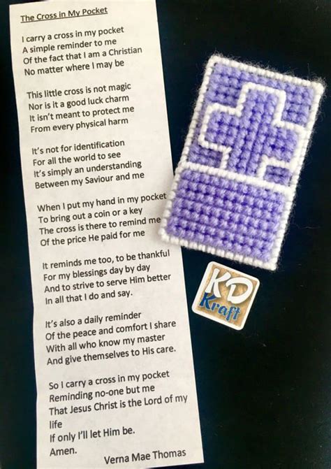 cross   pocket keepsake  poem  verna mae thomas plastic