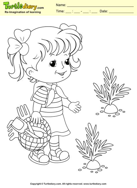spring girl coloring sheet turtle diary