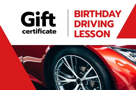 driving lessons offer  shiny red car  gift certificate