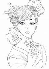 Geisha Colorear Geishas Colouring Orientali 1040 Desenho Styliste Adulta Diseños Personnage Coloriages sketch template