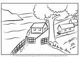 Draw Village Scenery Drawing Beautiful Step Villages Drawings Places Tutorials Drawingtutorials101 sketch template