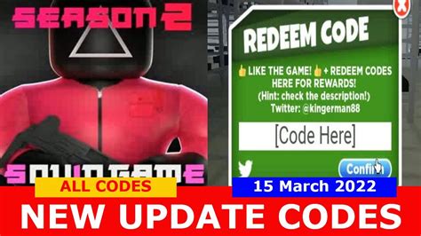 update codes season  additional codes squid game roblox