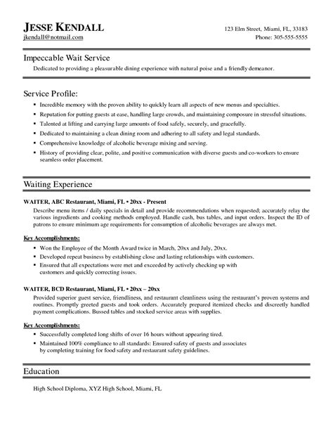 waitress resume template mt home arts
