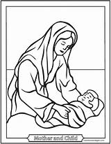Mary Coloring Jesus Pages Mother Nativity Baby Printable Christmas Drawing Joseph Scene Manger Bible Catholic Kids Print Elizabeth Madonna Vector sketch template