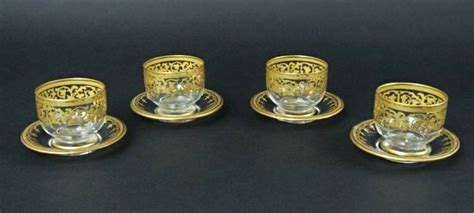 Set Of 4 Gilt Moser Cup And Saucers Lot 98 Moser Cup And Saucer