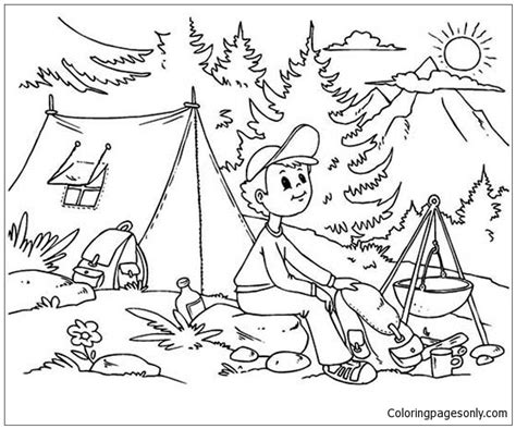 boy sitting  summer camp coloring page  printable coloring pages