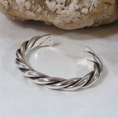 sterling silver cuff bracelet marked  twisted mens etsy