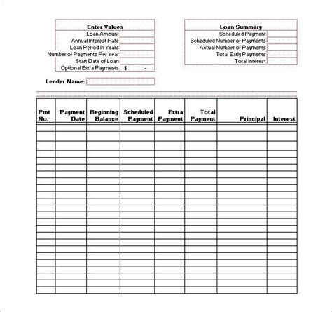 amortization schedule template   sample  format