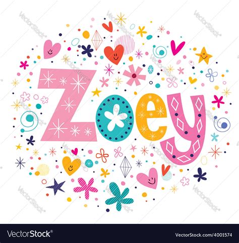 zoey female name decorative lettering type design vector image