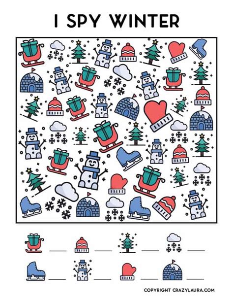 winter  spy printable game  sheets  kids crazy laura